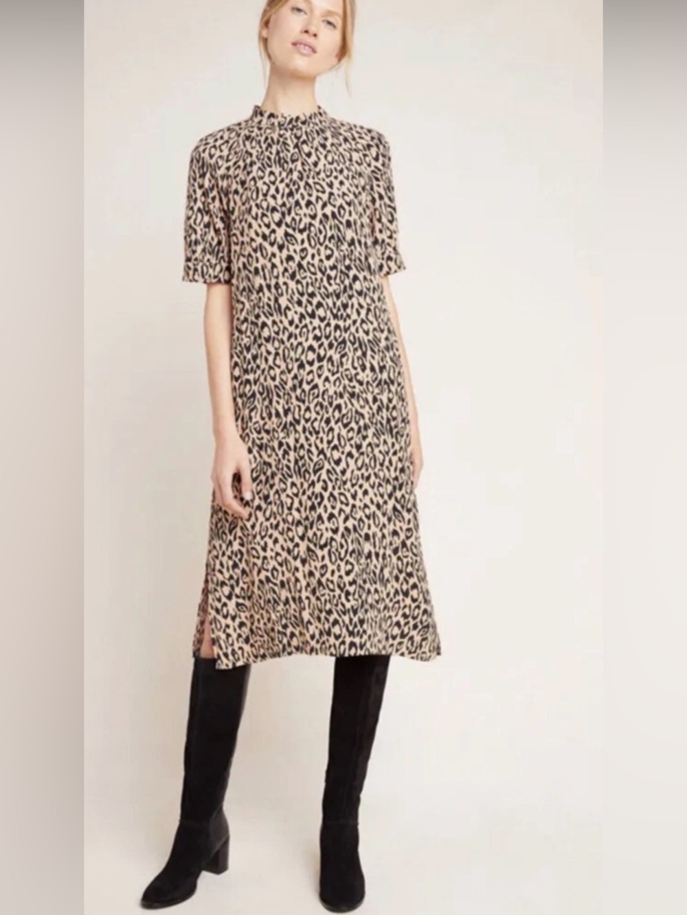 Anthropologie Dress, Leopard Print, Tan/Black, Midi, xl